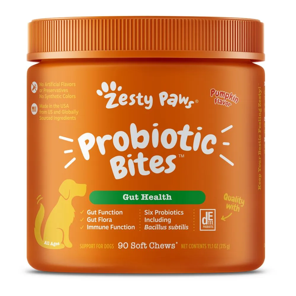 10% OFF: Zesty Paws Probiotic Bites Pumpkin Flavor Dog Supplement Chews 90ct