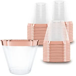 200 Rose Gold Plastic Cups, 9oz - Hard Disposable Cups, Plastic Wine Cups,