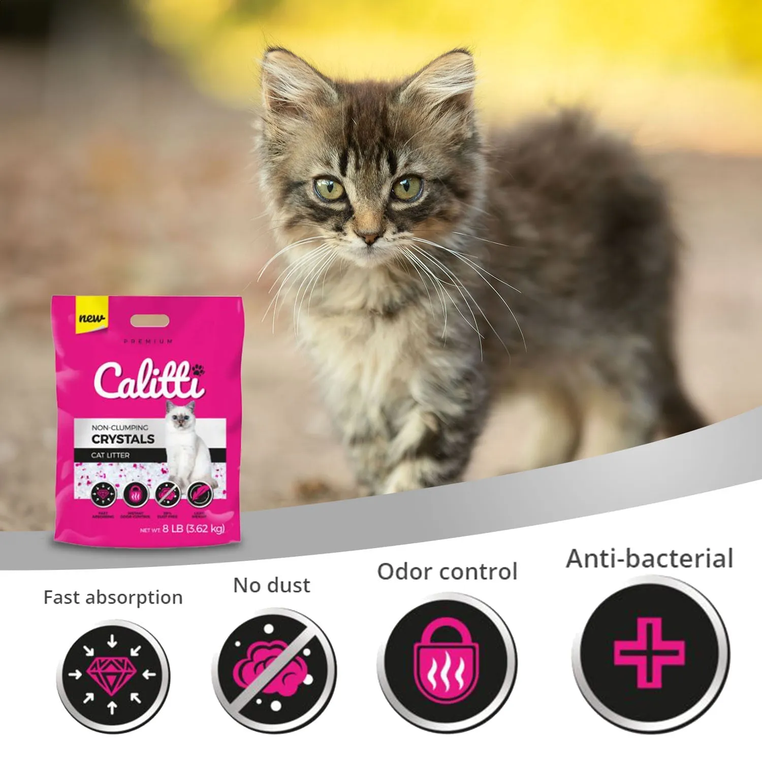 Calitti Non-Clumping Cat Litter Crystals with Silica Gel, 8 lbs