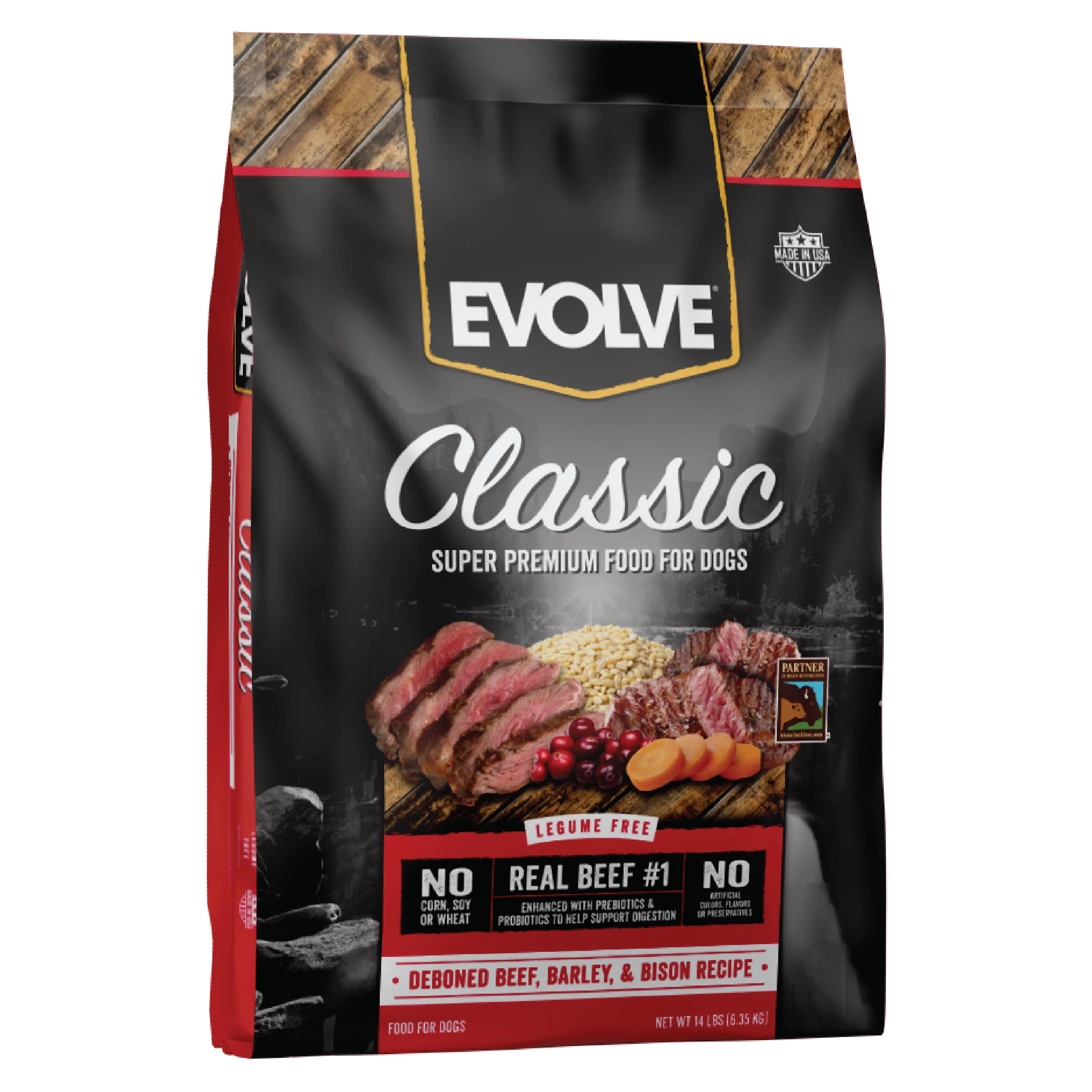 Classic Beef, Barley & Bison Dog Food | 3.5 LB, 14 LB | Evolve