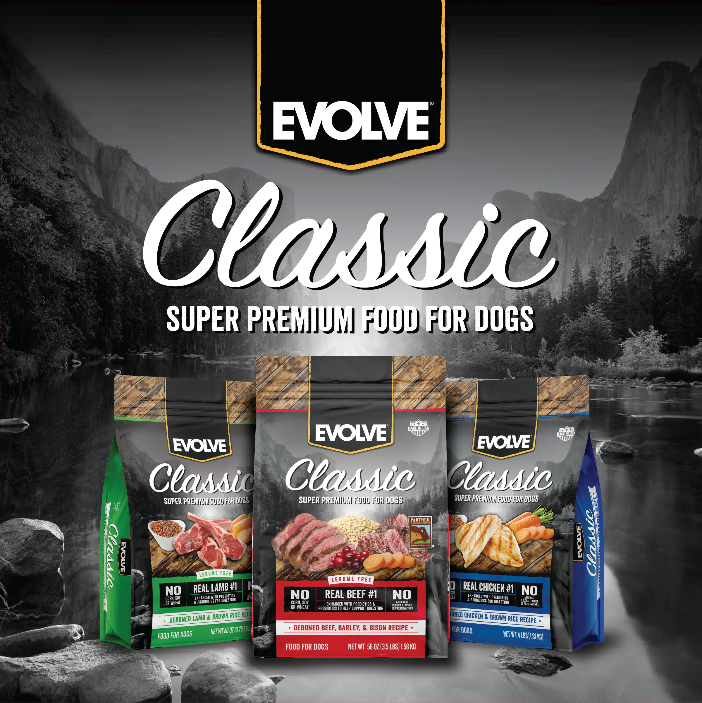 Classic Beef, Barley & Bison Dog Food | 3.5 LB, 14 LB | Evolve