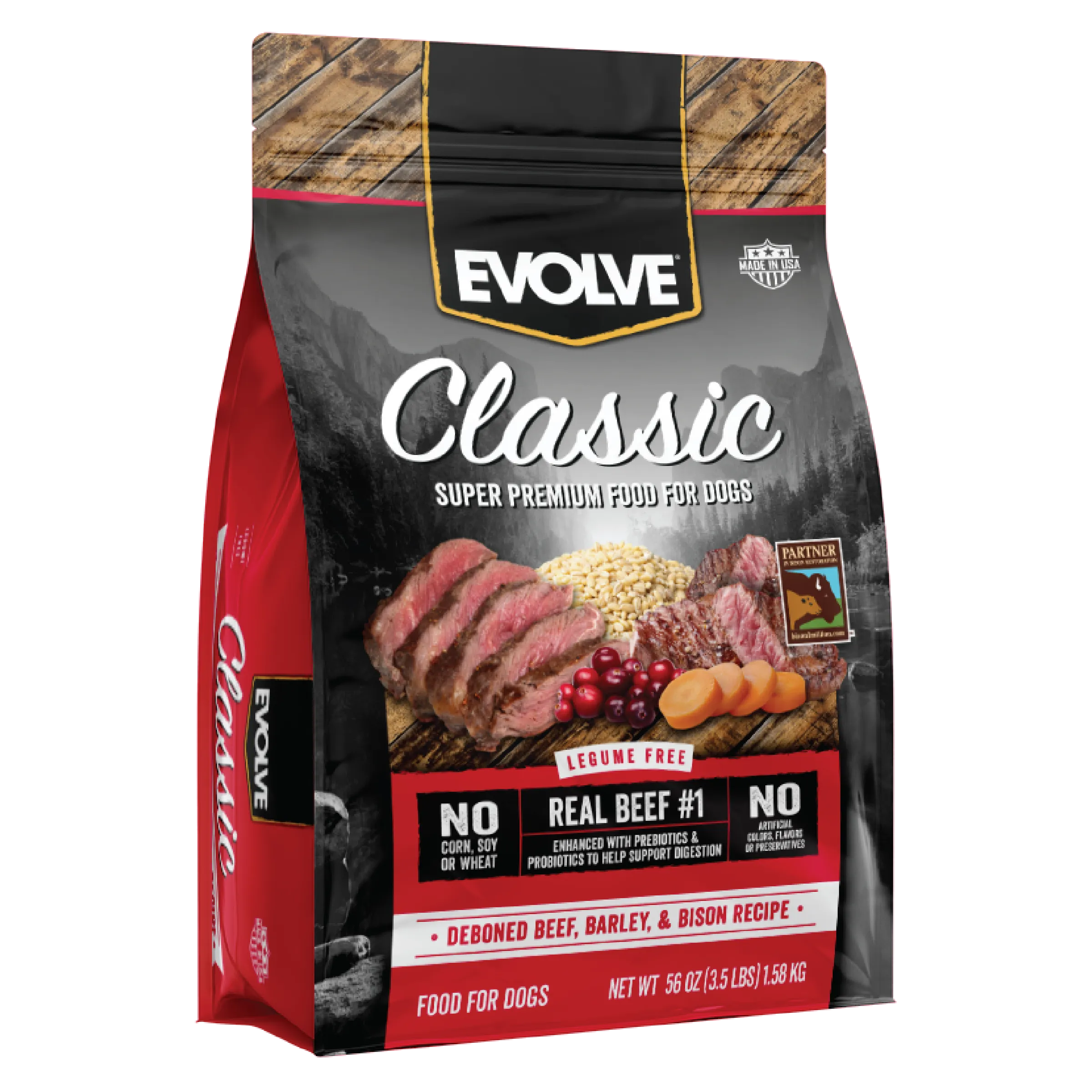 Classic Beef, Barley & Bison Dog Food | 3.5 LB, 14 LB | Evolve