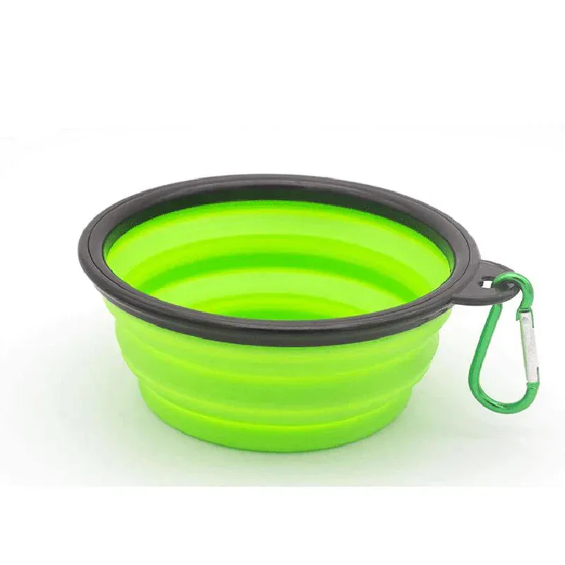 Folding Portable Silicone Dog Feeder Bowl – 2-in-1 Pet Dispenser with Carabiner for Outdoor Travel