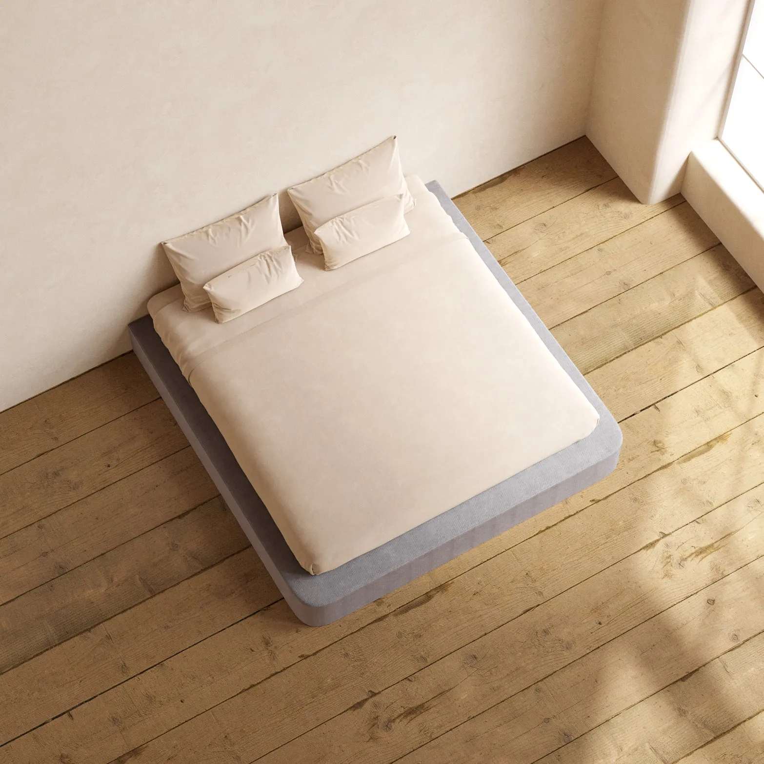 King Upholstered Platform Bed | Plush Weave in Ash