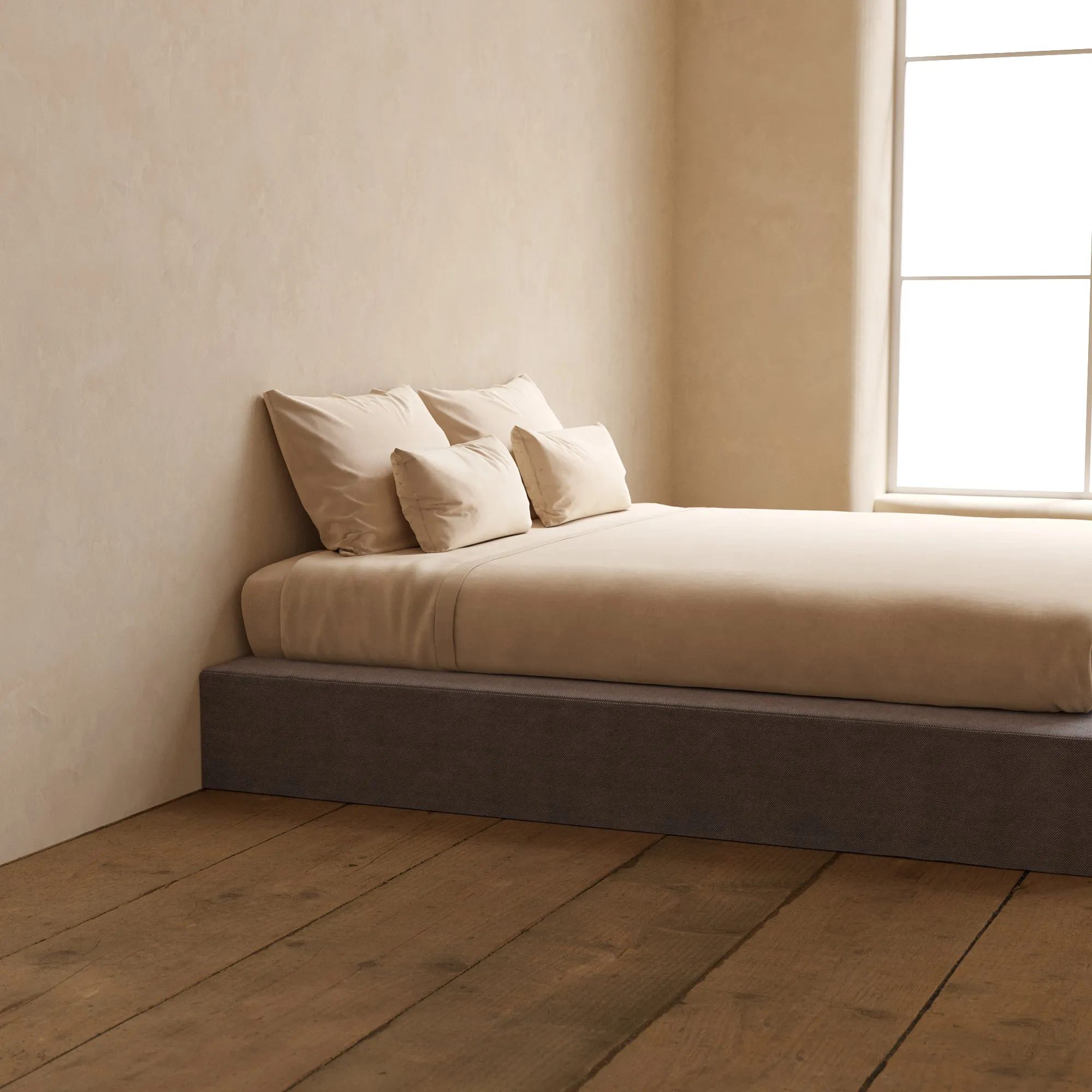 King Upholstered Platform Bed | Plush Weave in Ash