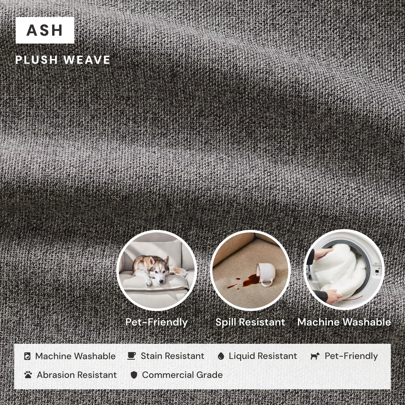 King Upholstered Platform Bed | Plush Weave in Ash