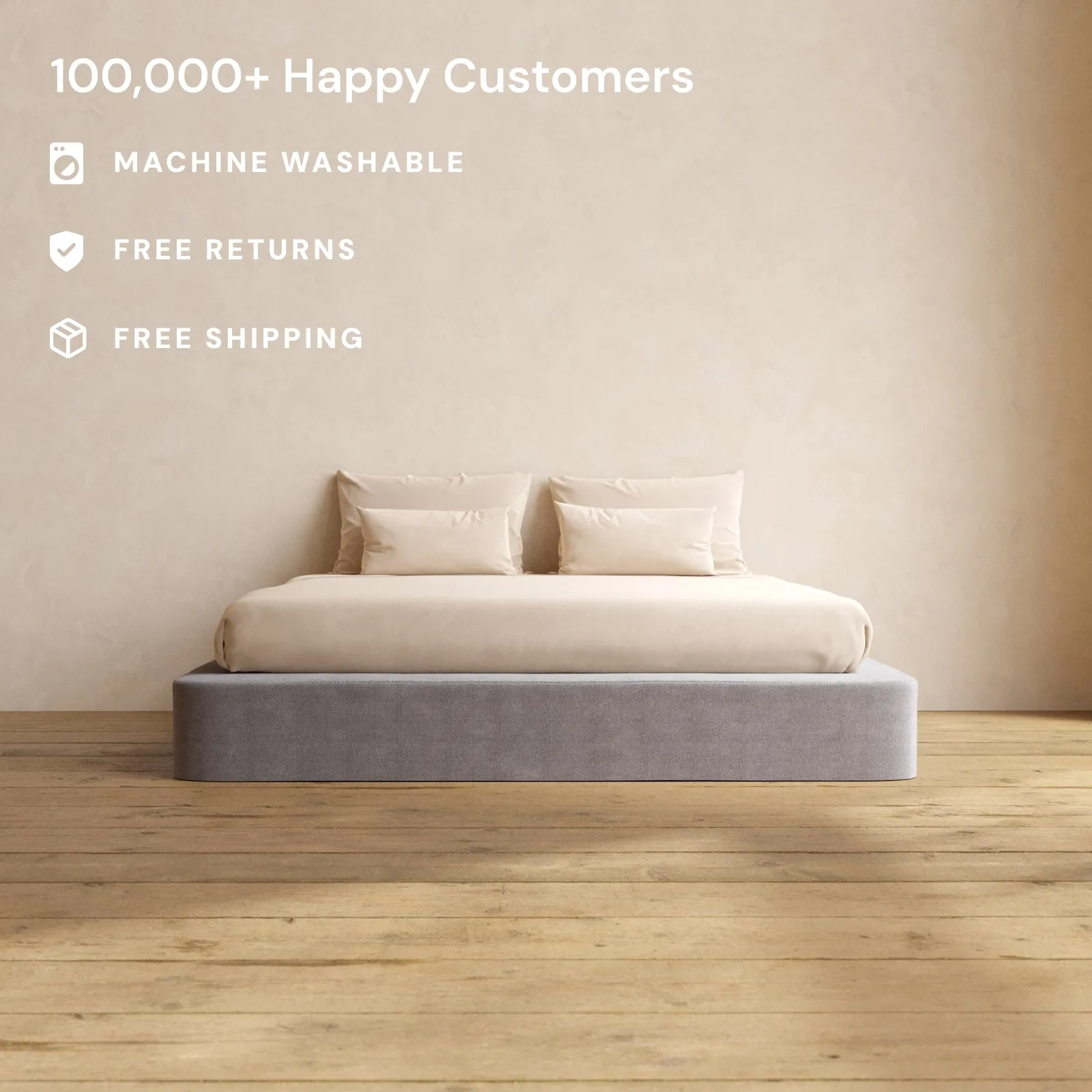 King Upholstered Platform Bed | Plush Weave in Ash