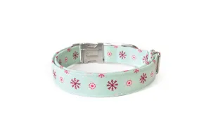 Mint Seafoam Green & Red Snowflakes Winter Dog Collar