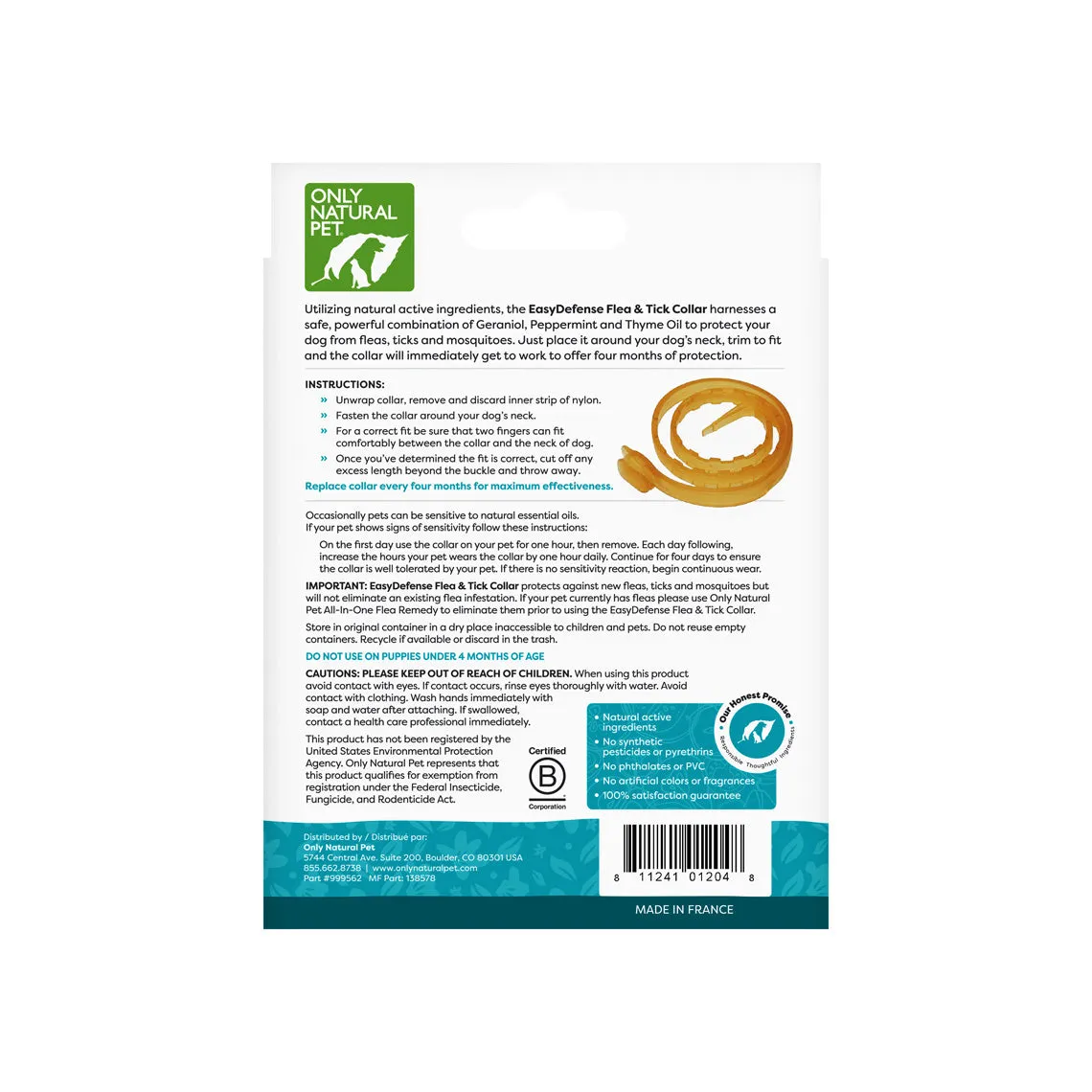 Only Natural Pet EasyDefense Flea & Tick Collar for Dogs