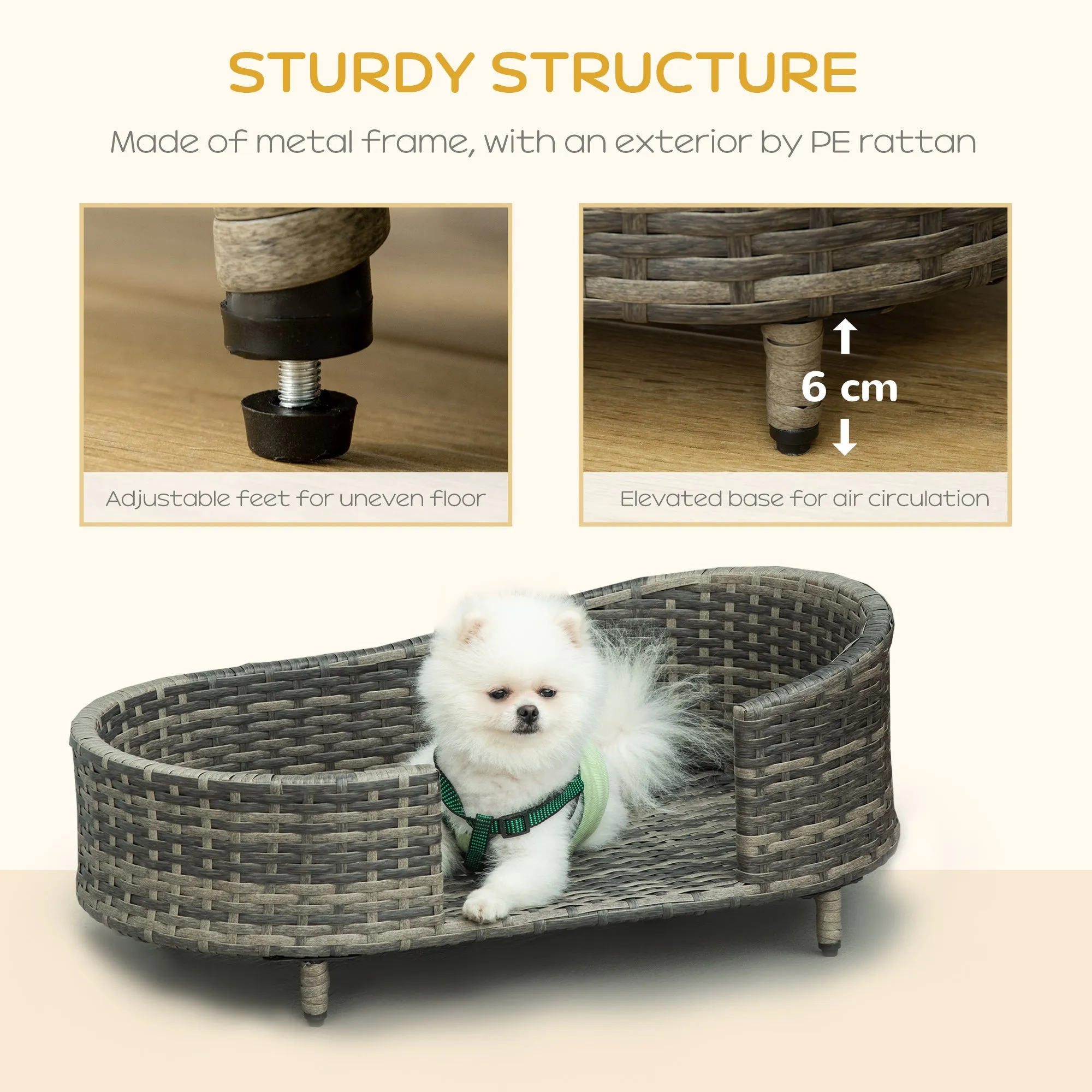 PawHut Wicker Dog Sofa Bed w/ Soft Water-resistant Cushion for Medium Small Dogs