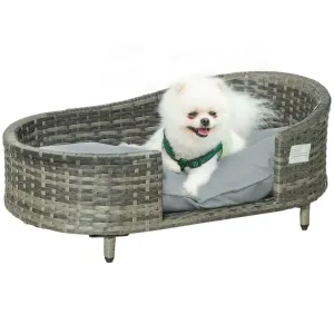 PawHut Wicker Dog Sofa Bed w/ Soft Water-resistant Cushion for Medium Small Dogs