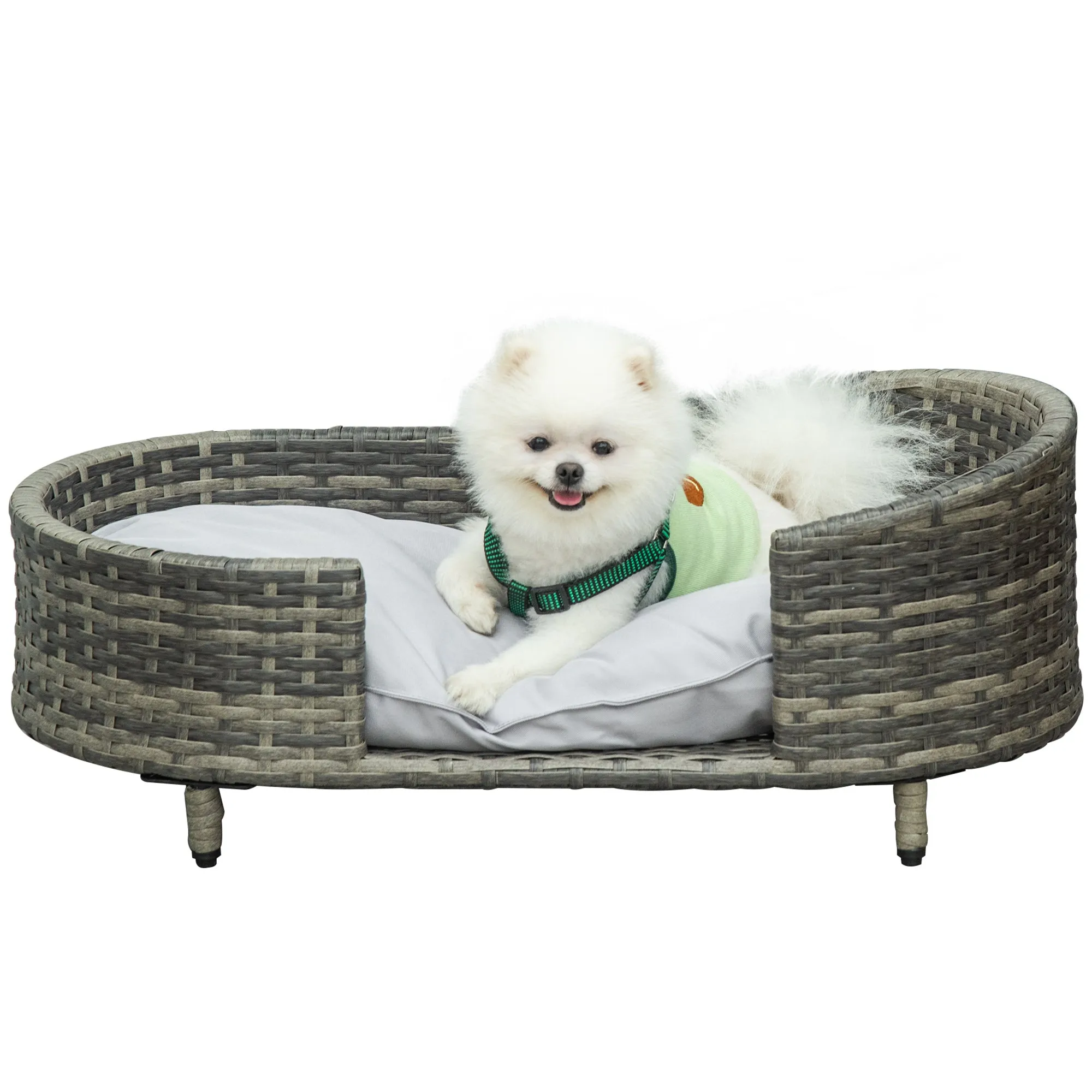 PawHut Wicker Dog Sofa Bed w/ Soft Water-resistant Cushion for Medium Small Dogs