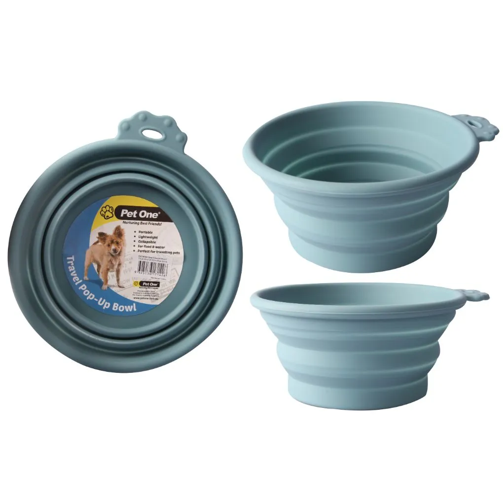 Pet One Silicone Travel Bowl Blue Stone