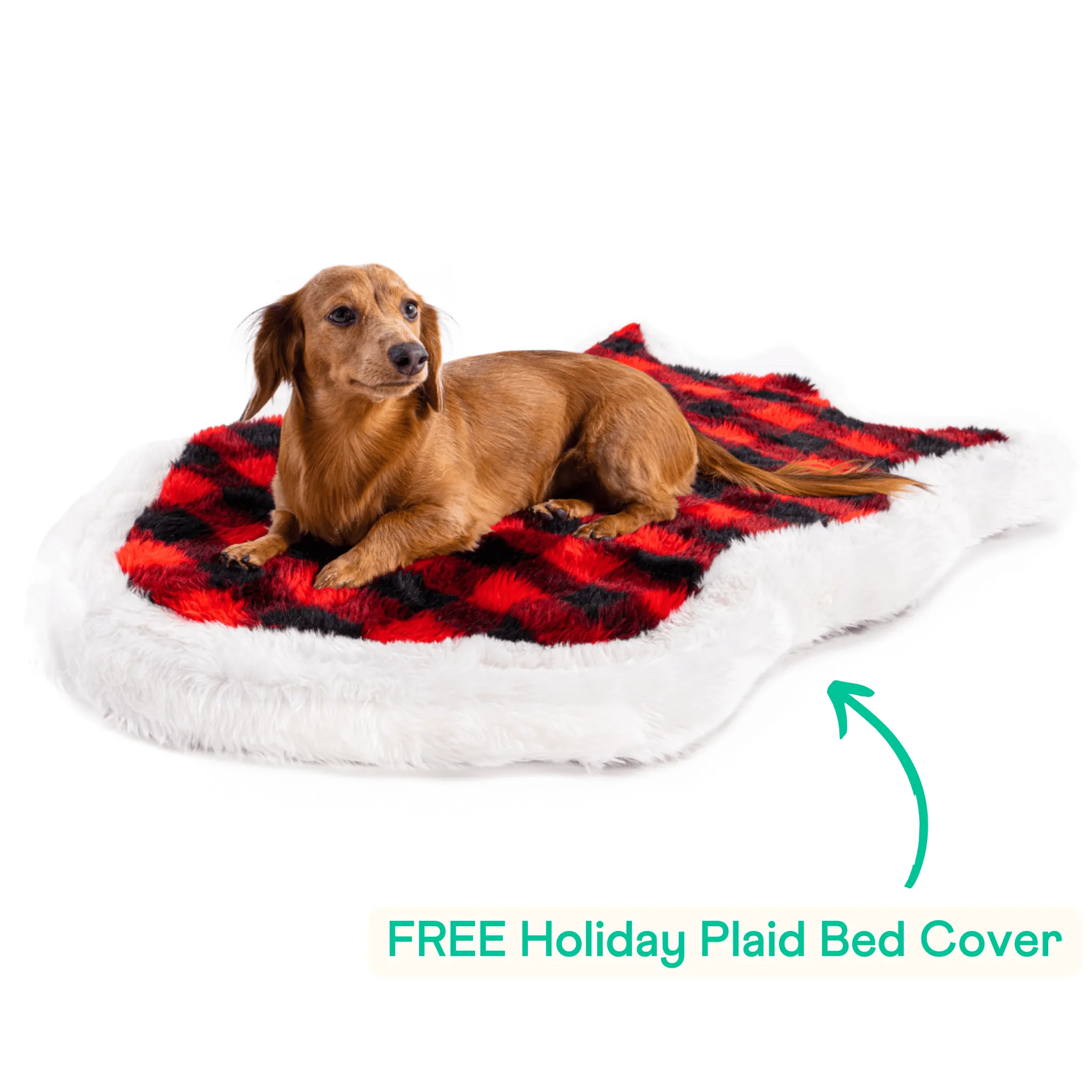 PupRug™ Faux Fur Charcoal Grey Orthopedic Dog Bed   FREE Holiday Plaid Bed Cover