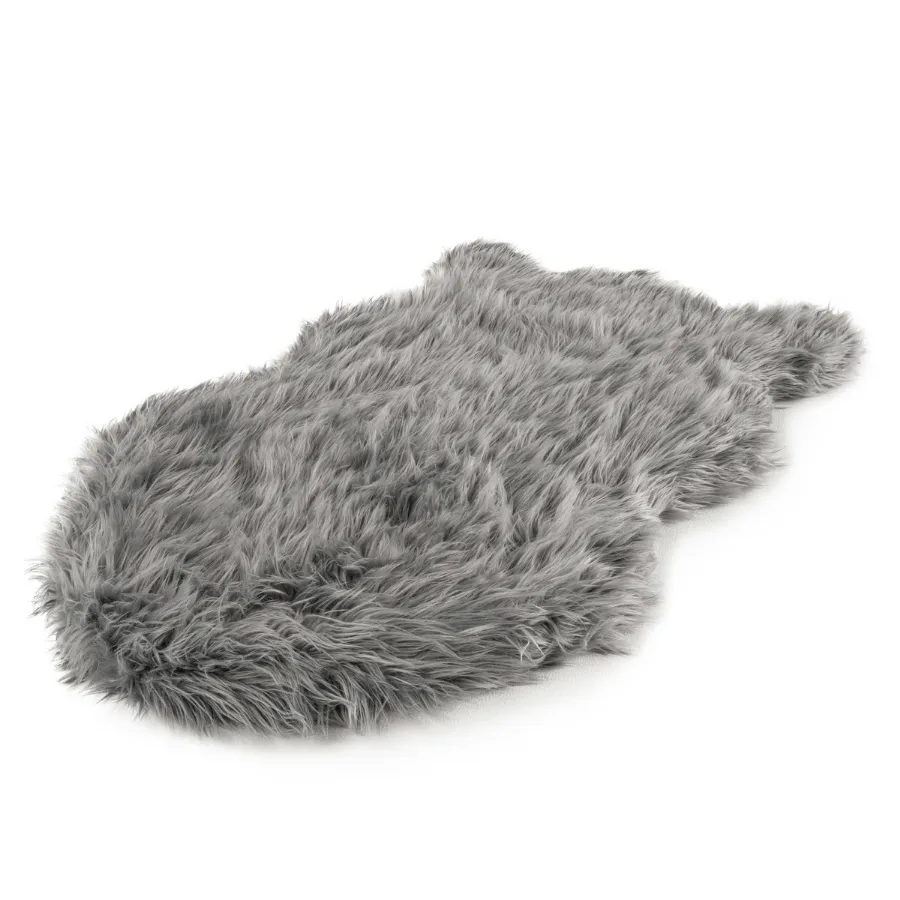 PupRug™ Faux Fur Charcoal Grey Orthopedic Dog Bed   FREE Holiday Plaid Bed Cover