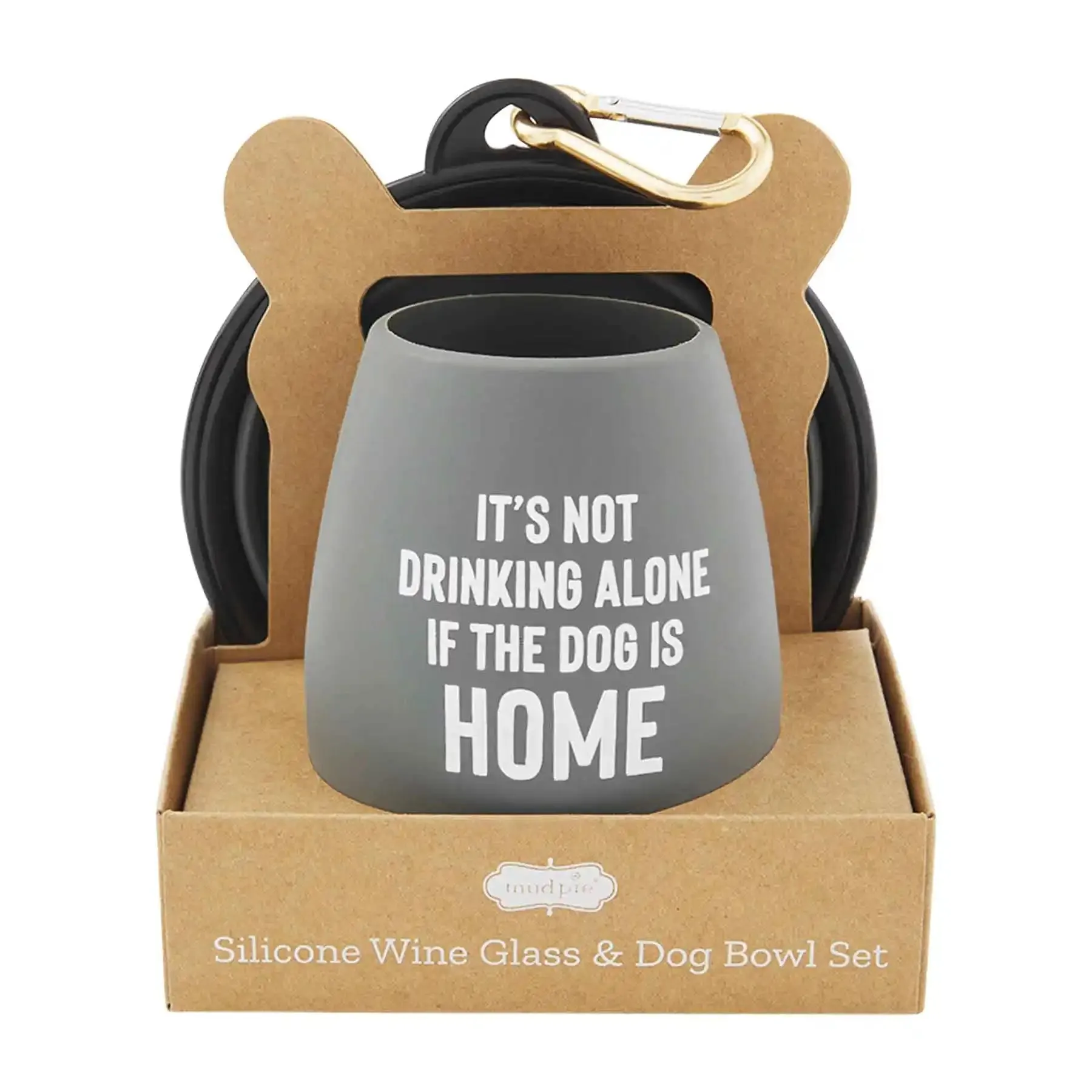 "Alone" Gray Wine Glass and Dog Bowl Set