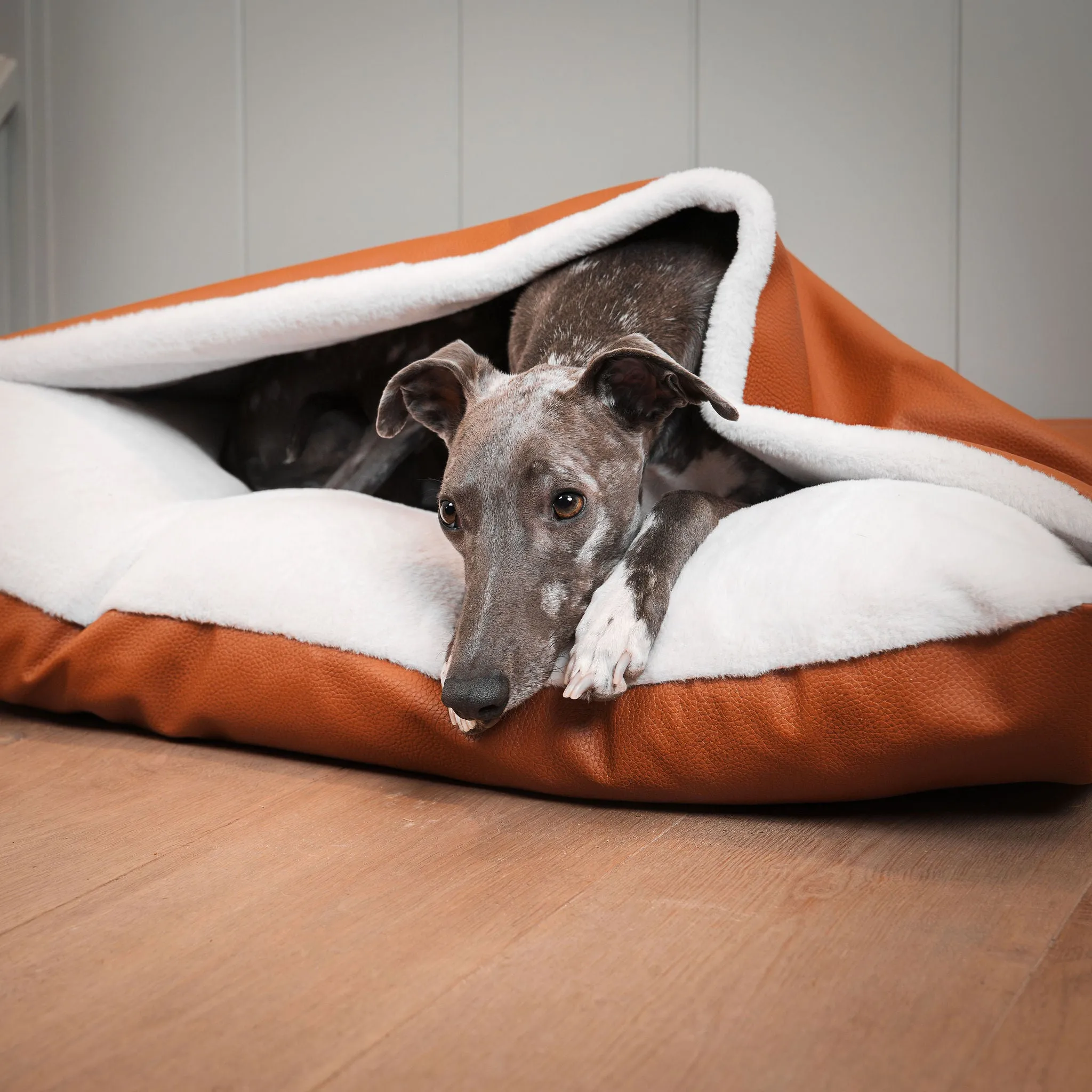 Sleepy Burrows Bed in Ember Rhino Tough Faux Leather by Lords & Labradors