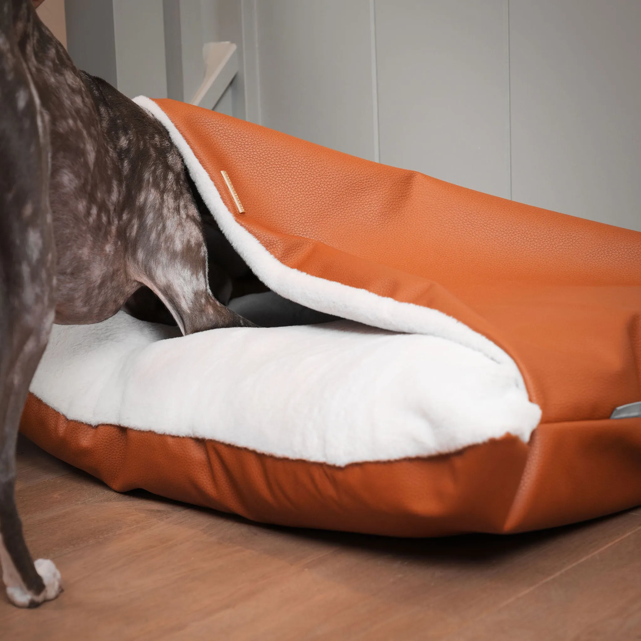 Sleepy Burrows Bed in Ember Rhino Tough Faux Leather by Lords & Labradors