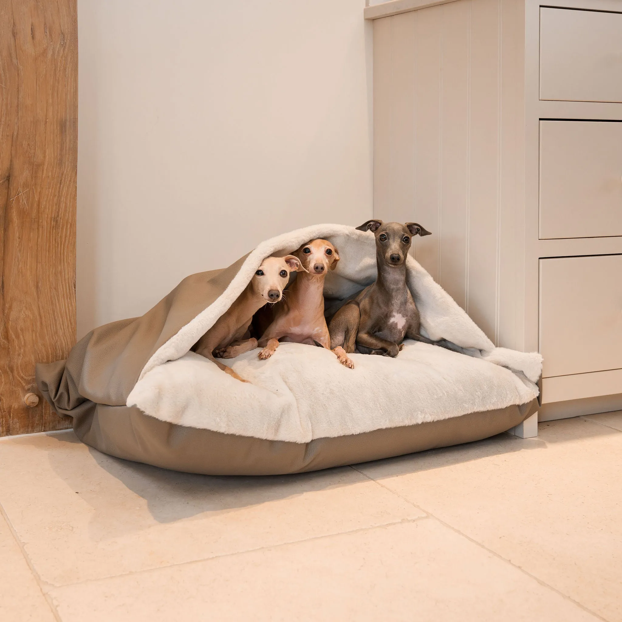 Sleepy Burrows Bed With Removable Cover in Camel Rhino Tough Faux Leather by Lords & Labradors