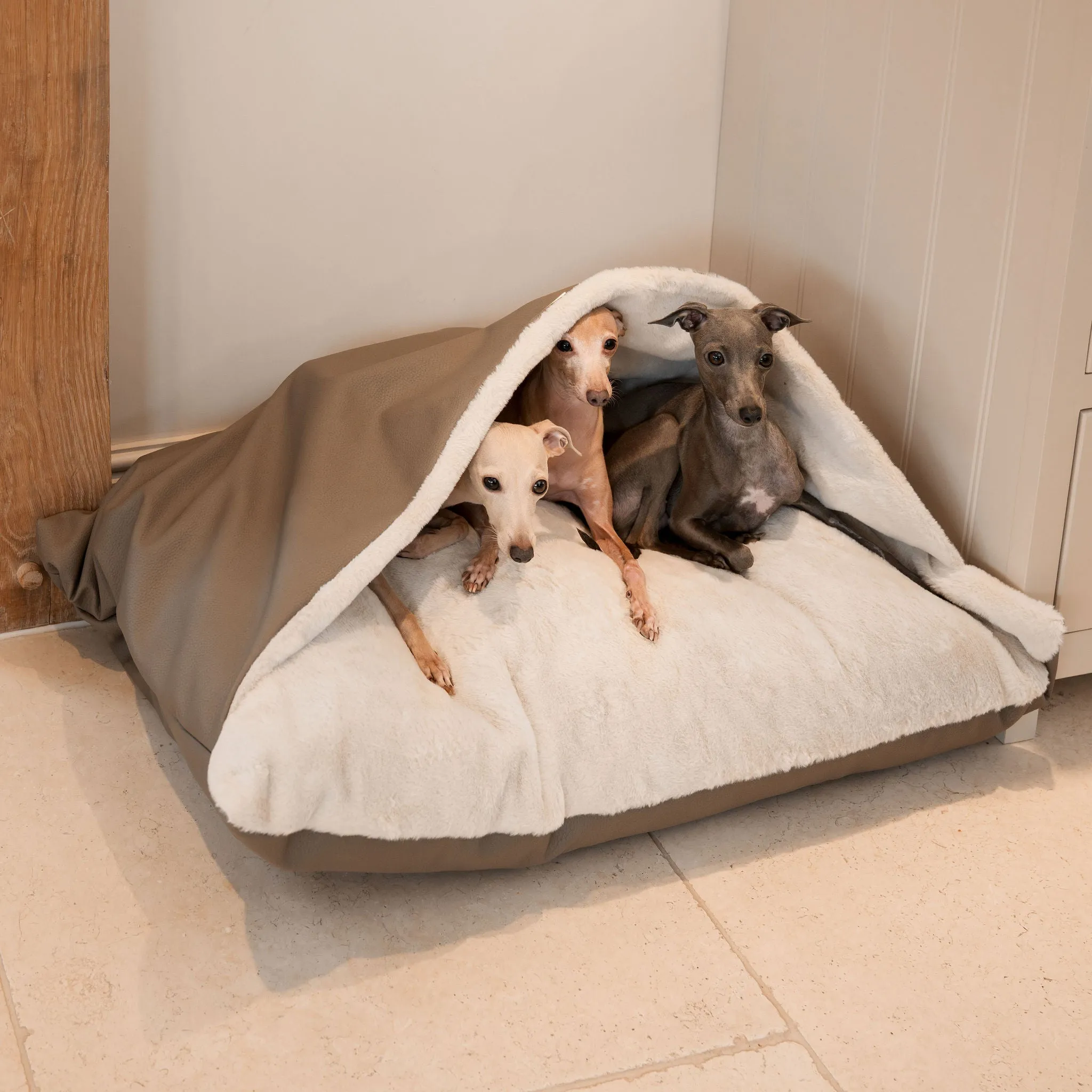 Sleepy Burrows Bed With Removable Cover in Camel Rhino Tough Faux Leather by Lords & Labradors