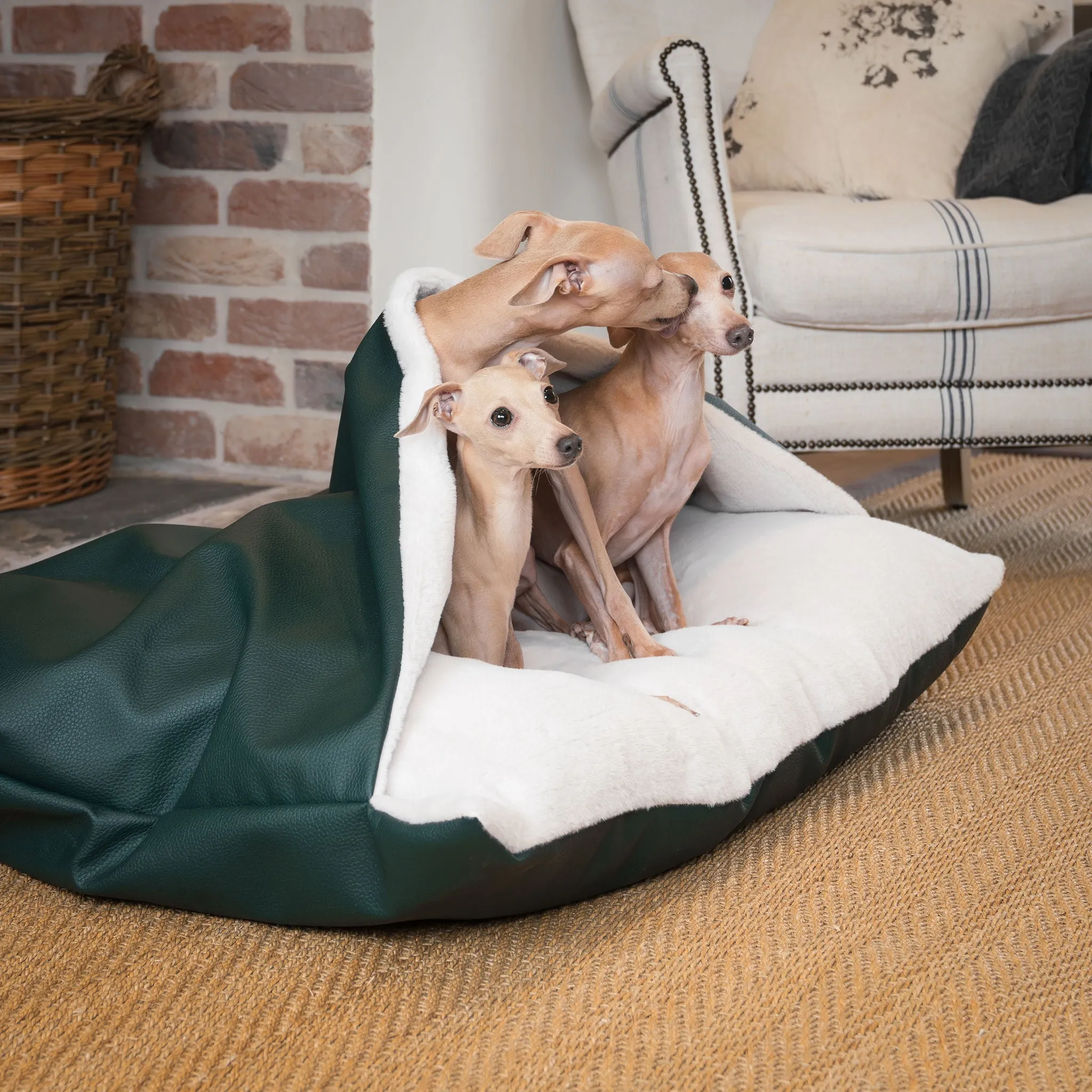 Sleepy Burrows Bed With Removable Cover in Forest Rhino Tough Faux Leather by Lords & Labradors