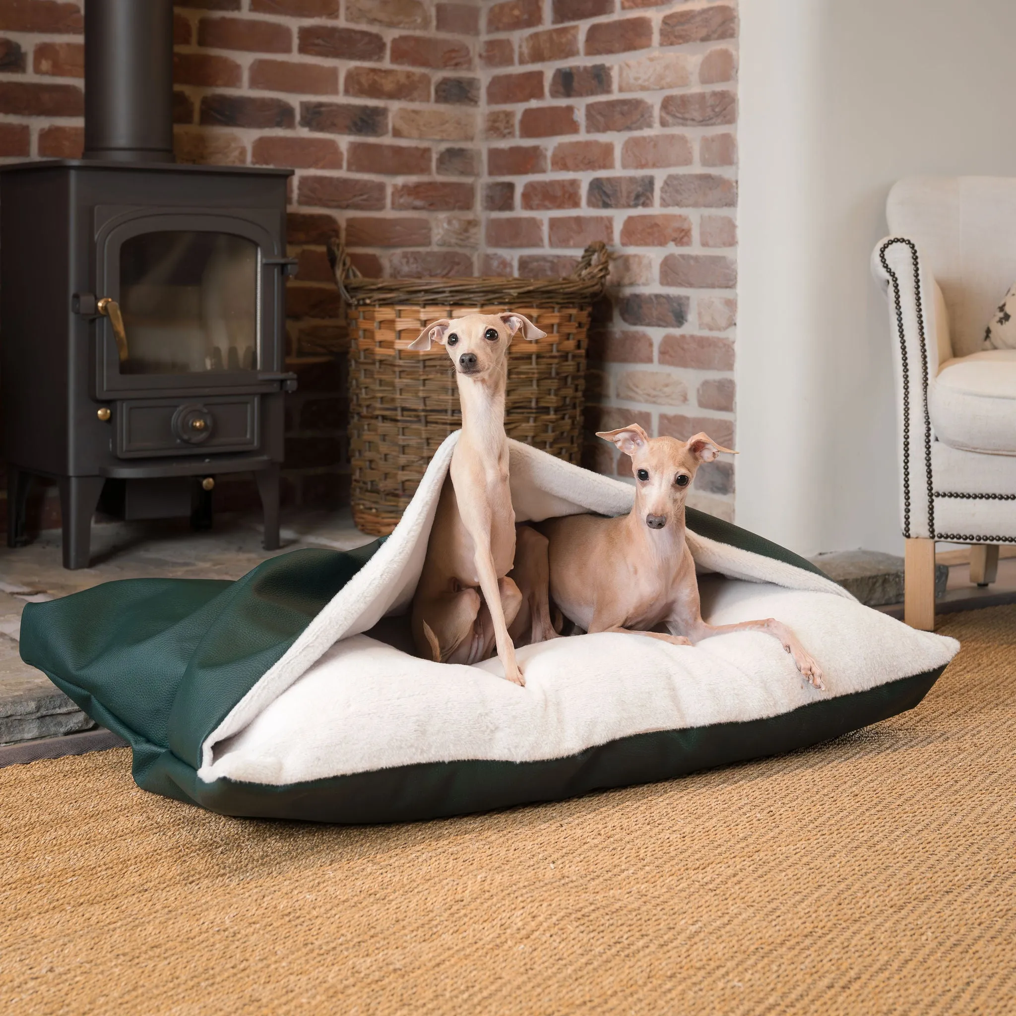Sleepy Burrows Bed With Removable Cover in Forest Rhino Tough Faux Leather by Lords & Labradors