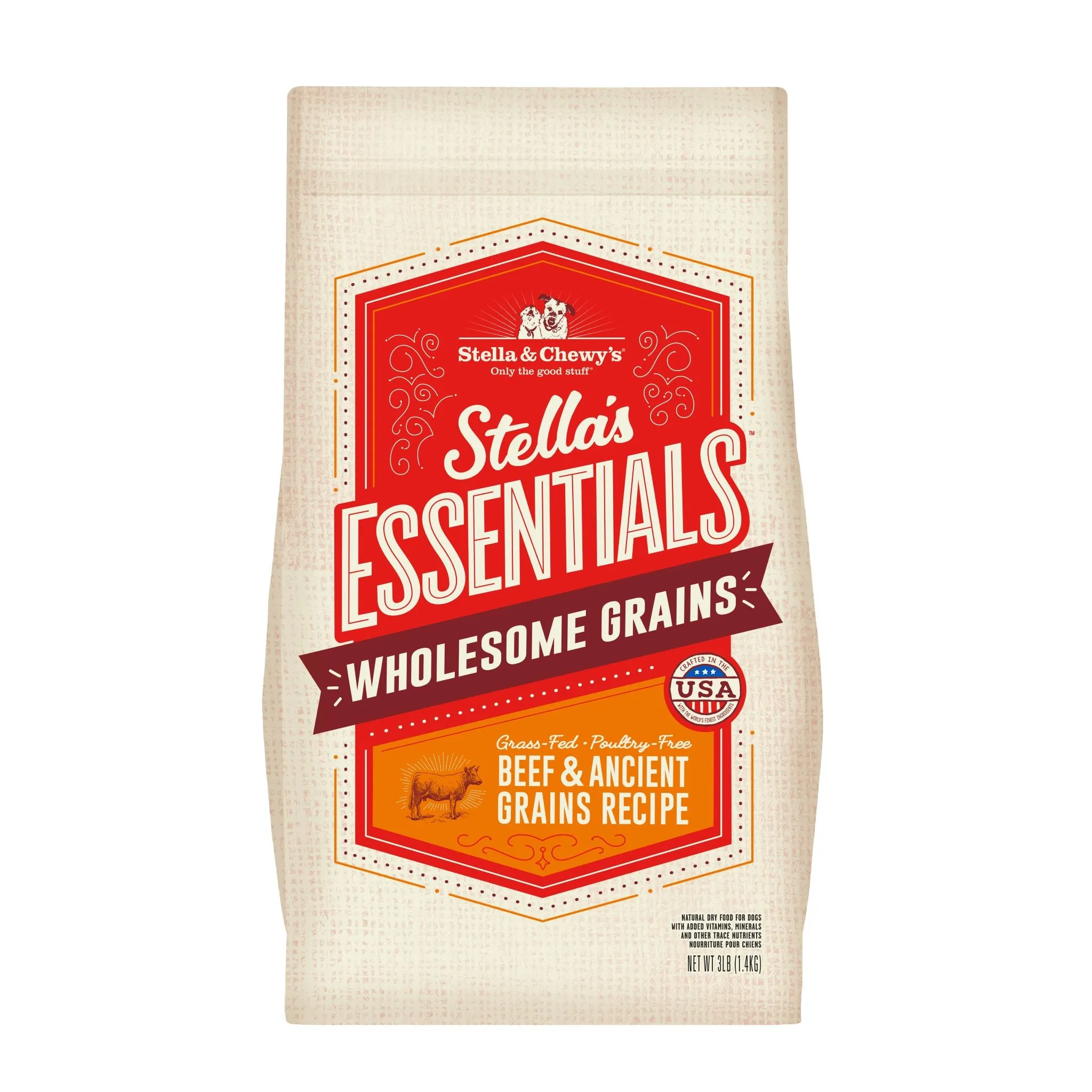 Stella's Essentials Kibble for Dogs - Grass-Fed Beef & Ancient Grains Recipe, Dry Dog Food