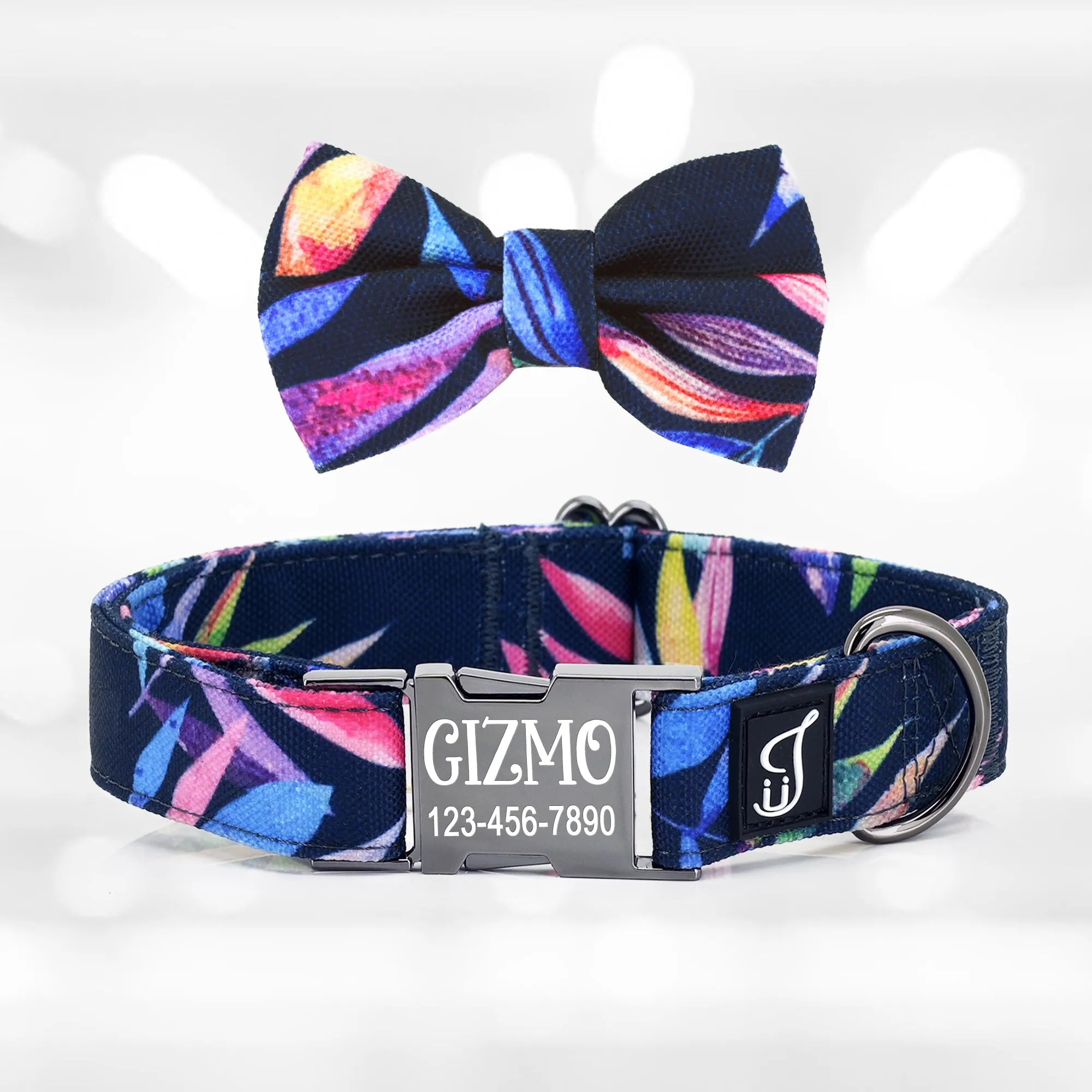 Tropical Dog Collar with Bow Tie