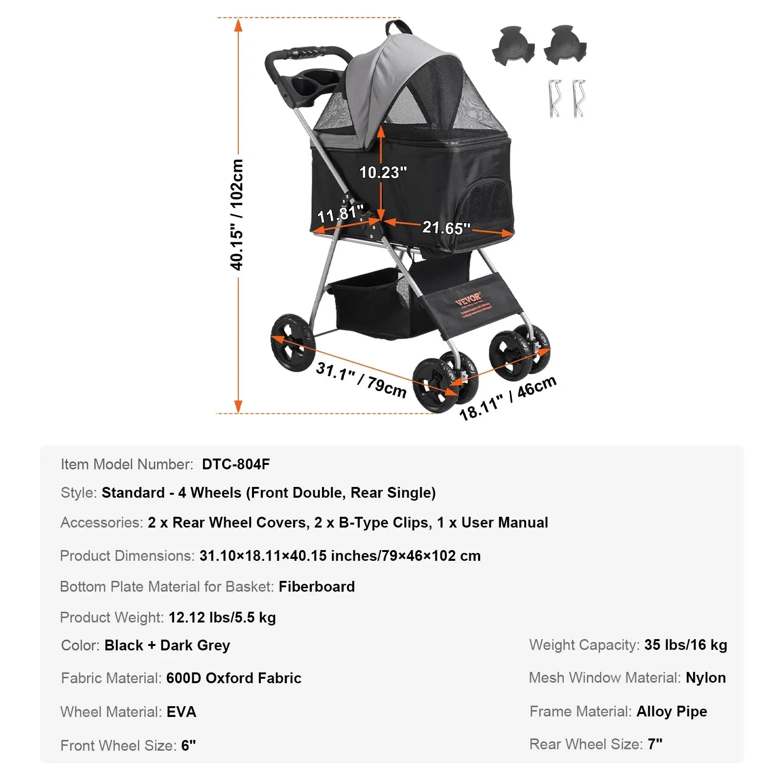 VEVOR Pet Stroller Carrier - Lightweight & Durable with Brakes