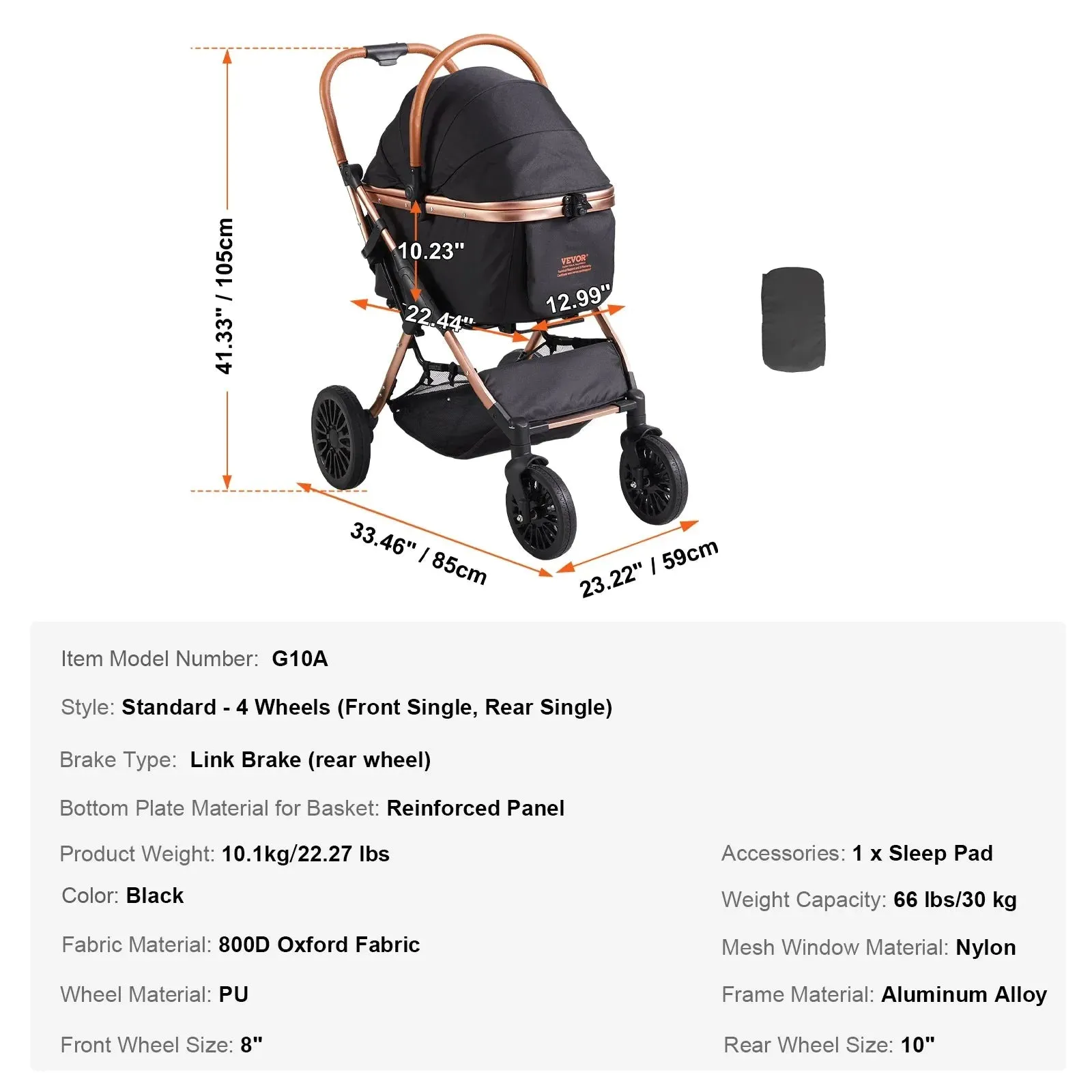 VEVOR Pet Stroller Carrier - Lightweight & Durable with Brakes