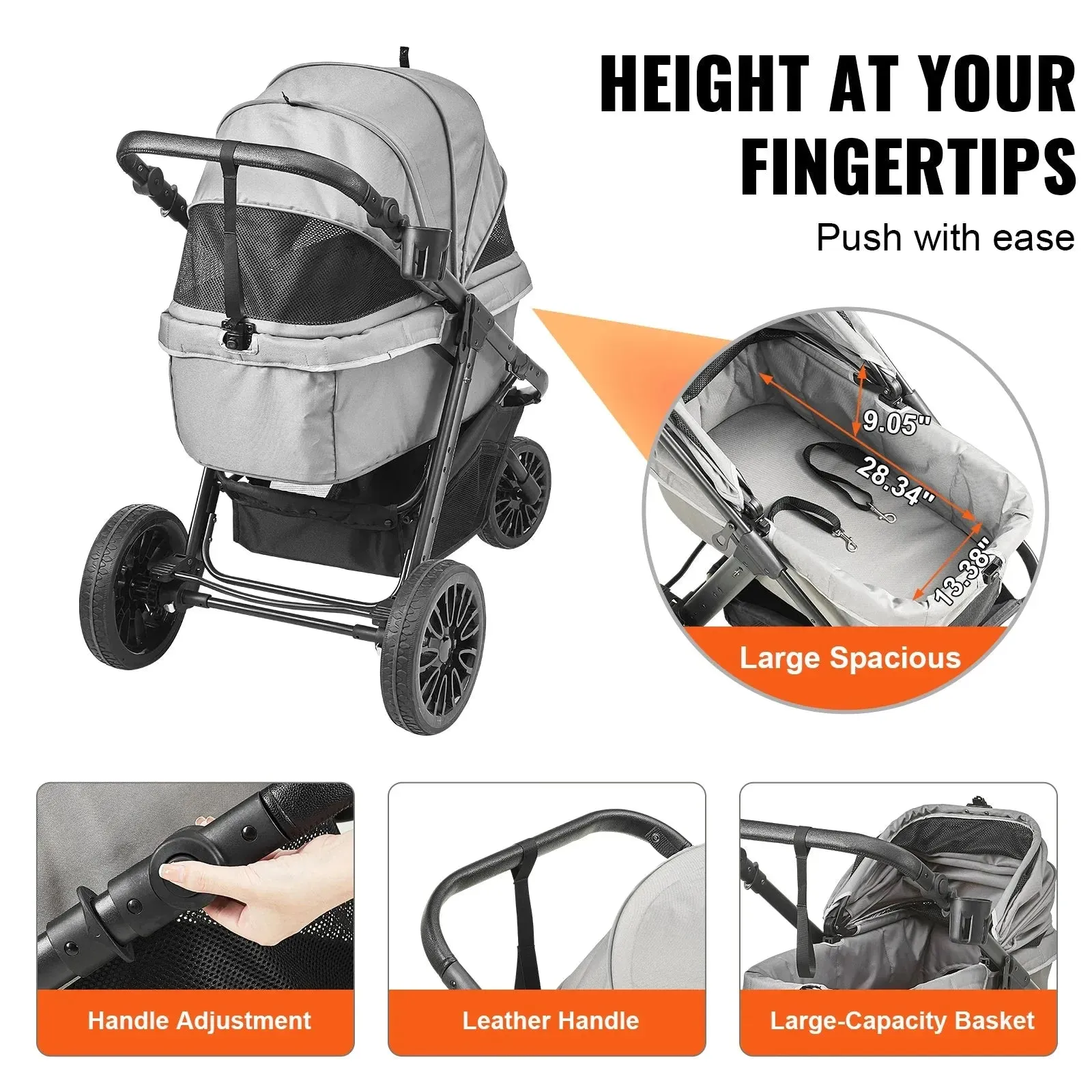 VEVOR Pet Stroller Carrier - Lightweight & Durable with Brakes