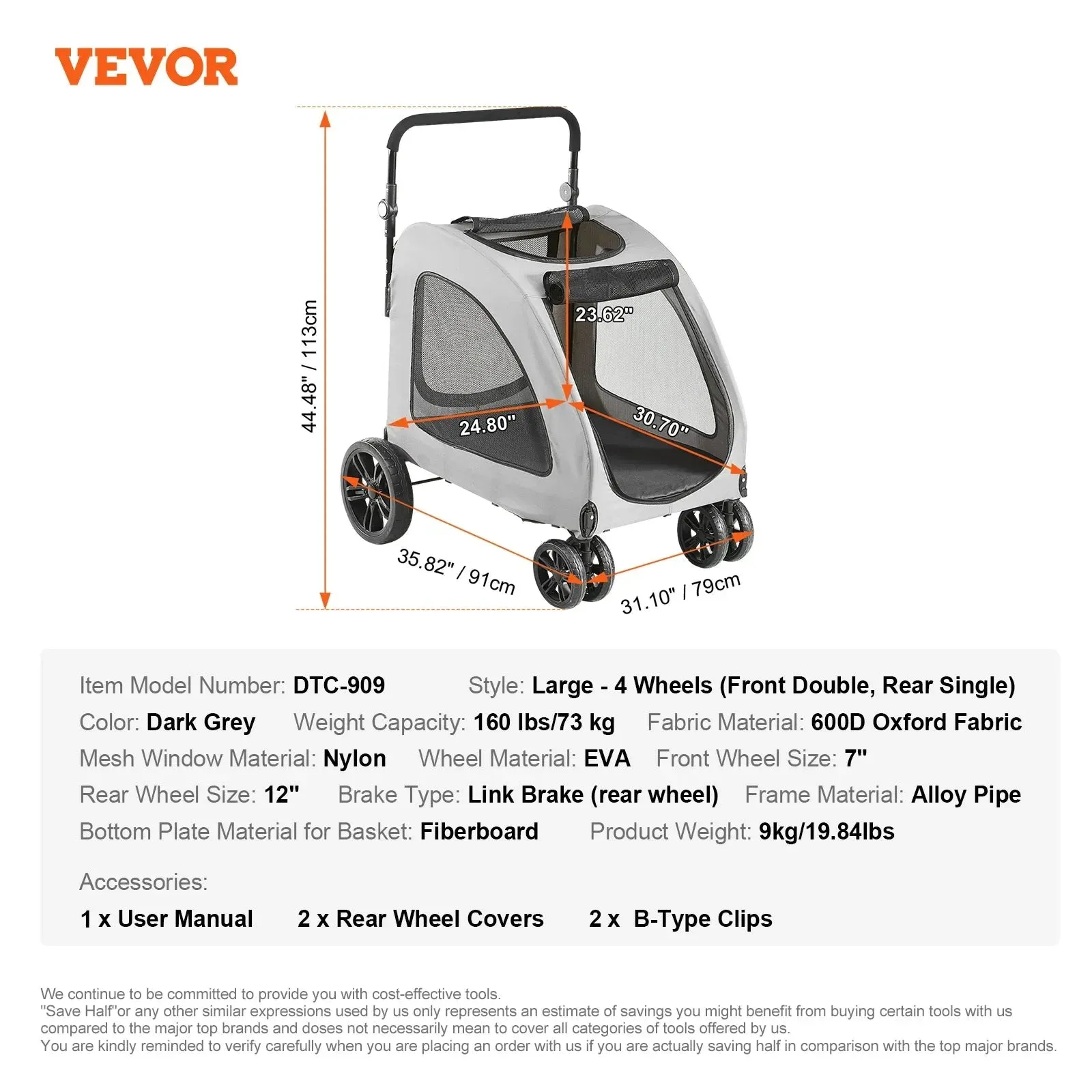 VEVOR Pet Stroller Carrier - Lightweight & Durable with Brakes