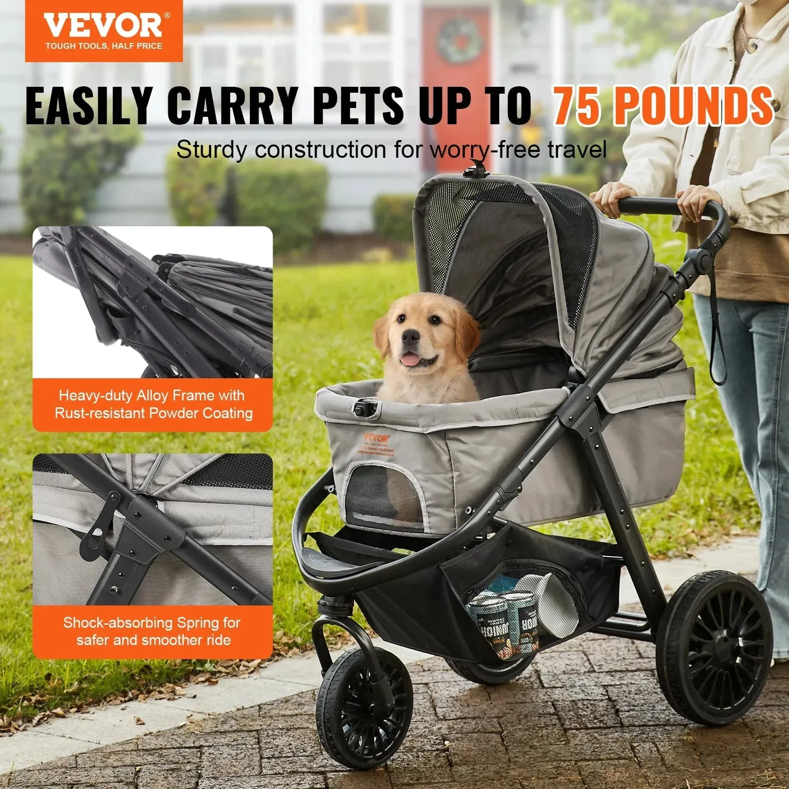 VEVOR Pet Stroller Carrier - Lightweight & Durable with Brakes