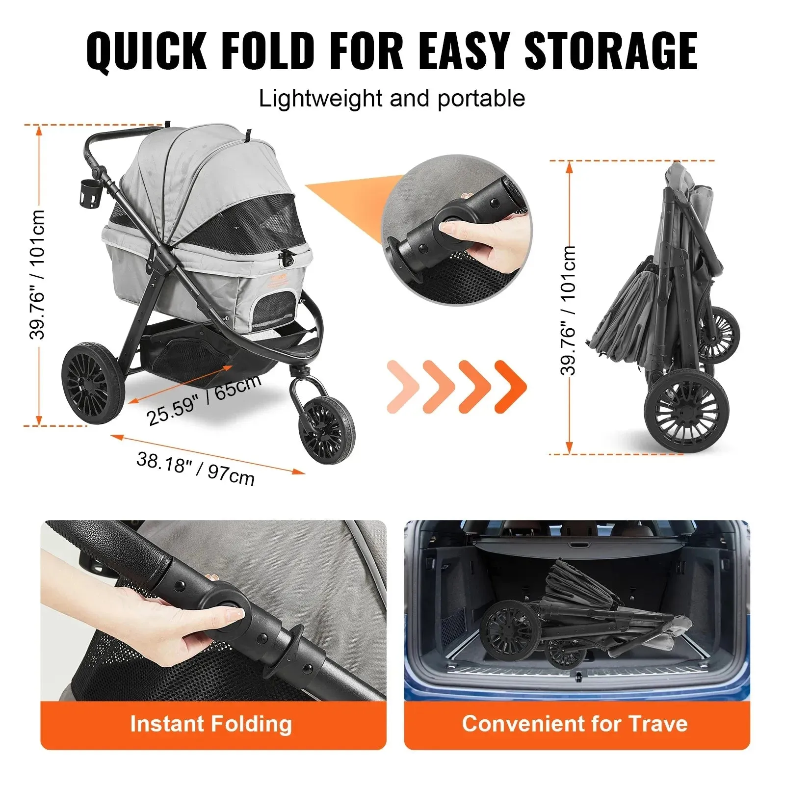 VEVOR Pet Stroller Carrier - Lightweight & Durable with Brakes