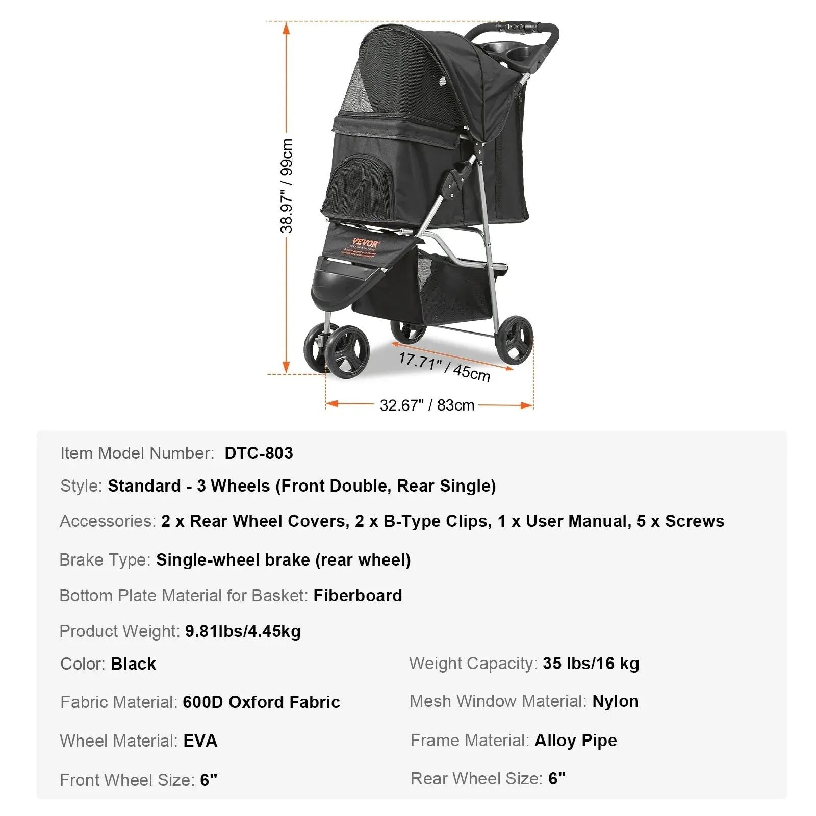VEVOR Pet Stroller Carrier - Lightweight & Durable with Brakes