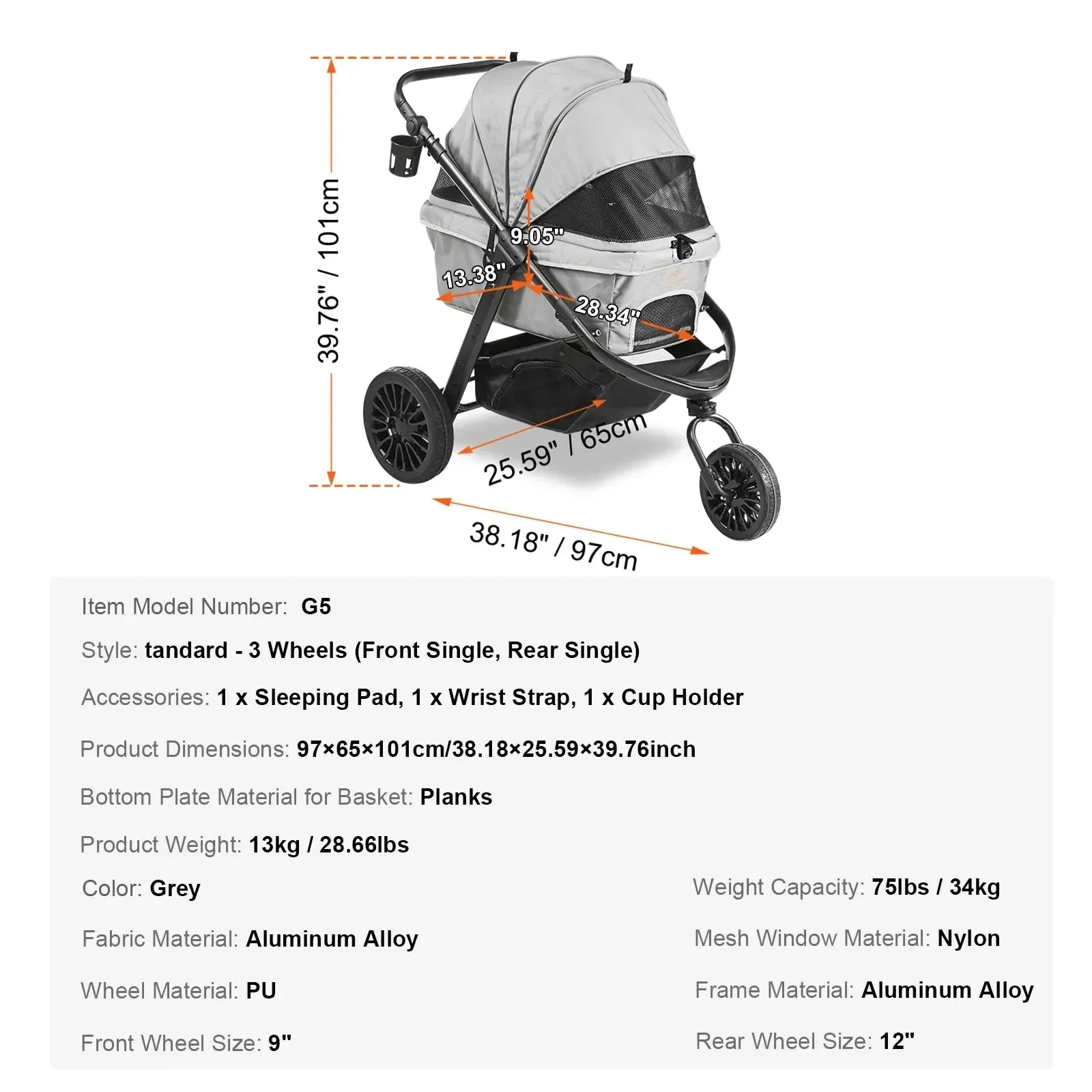 VEVOR Pet Stroller Carrier - Lightweight & Durable with Brakes