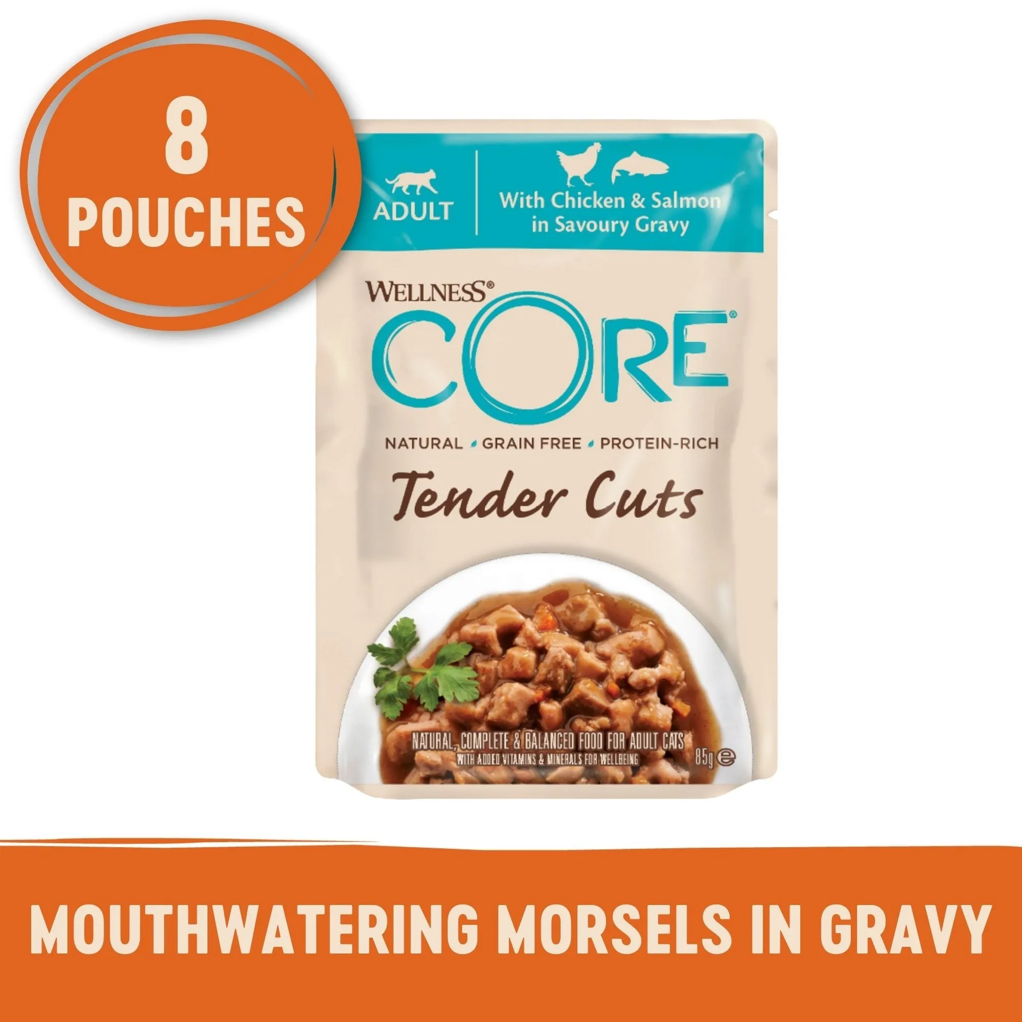 Wellness CORE Tender Cuts with Chicken and Salmon in Gravy Wet Cat Food 85g x 8^^^